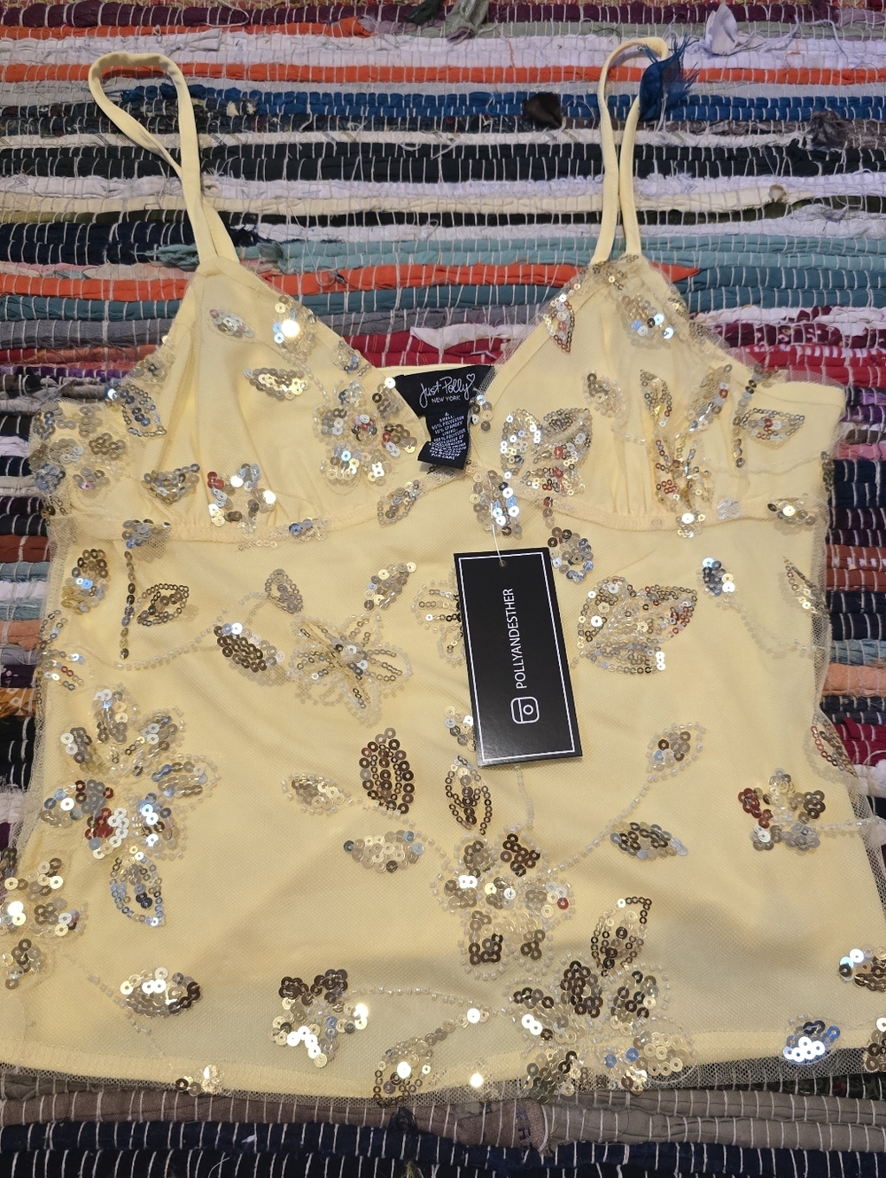 Y2k Top Rhinestones Beaded Tank Top Yellow Beaded Y2k Style Tank Large Vintage